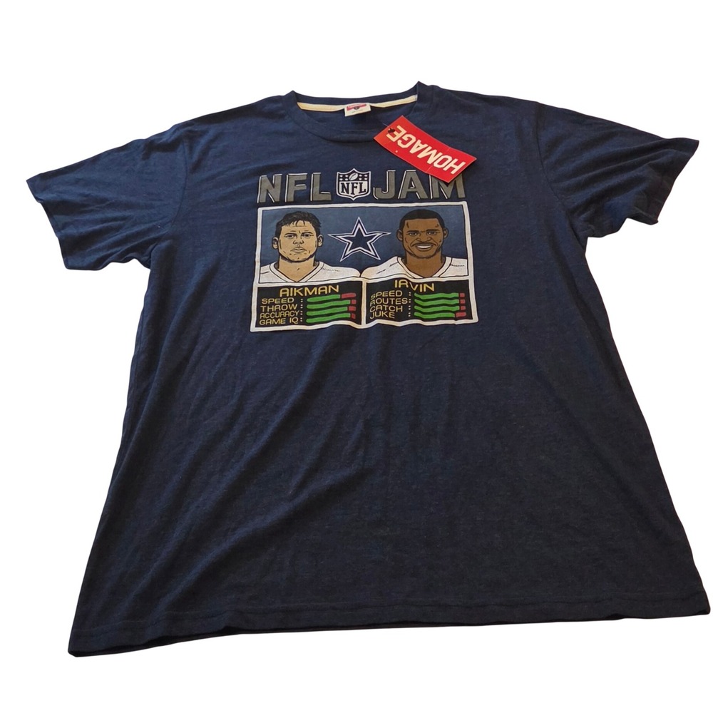 Homage T-Shirt Mens Large Blue NEW NFL Jam Dallas Cowboys Aikman Irvin Graphic